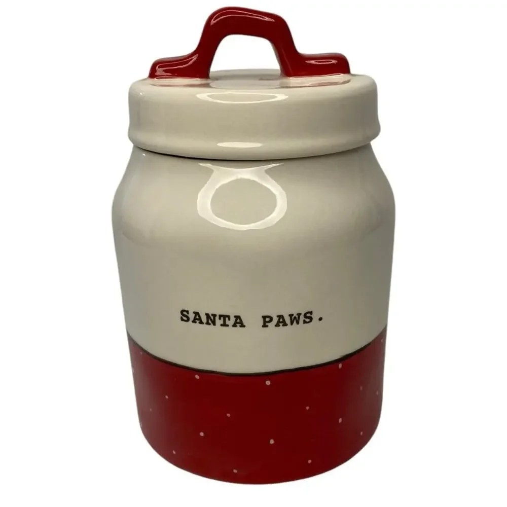 RAE DUNN SANTA PAWS COOKIE JAR, DOG SNACK JAR, STORAGE JAR